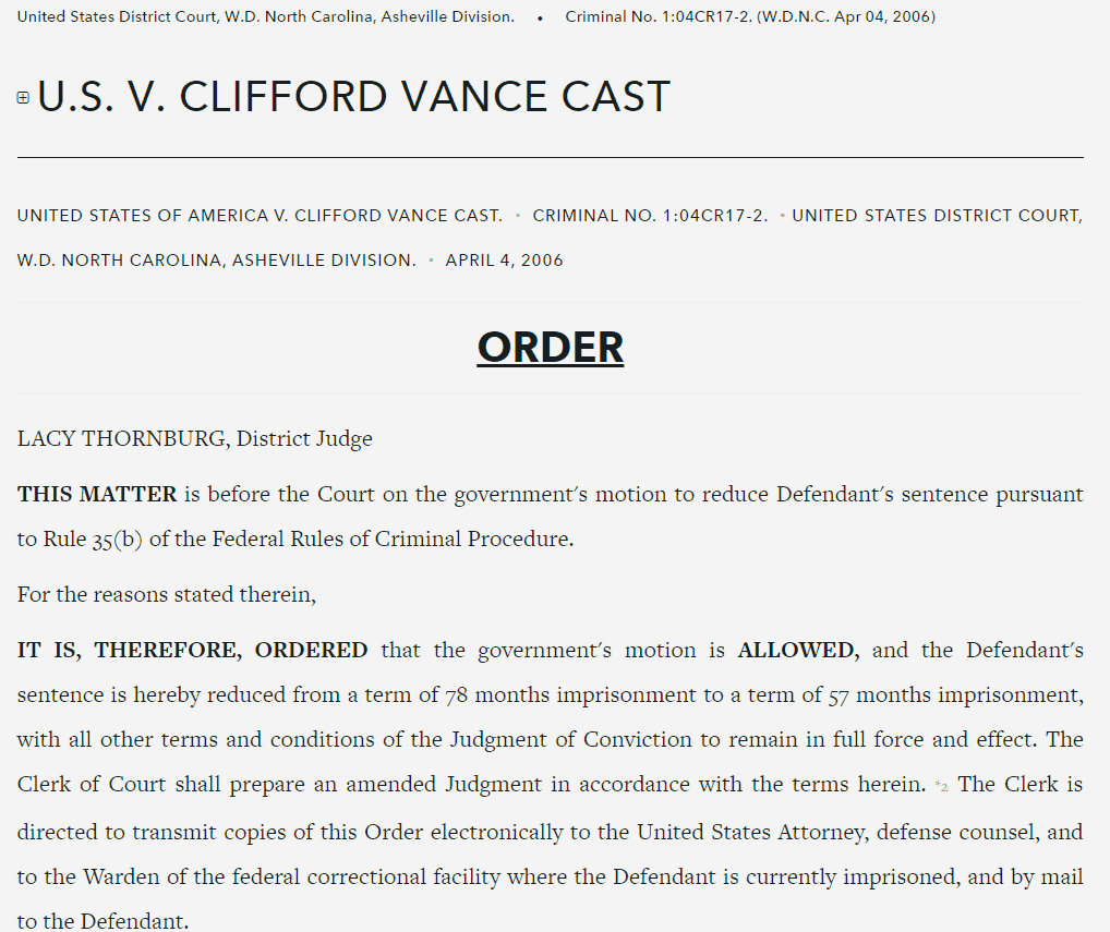 Dr. Vance Cast Sentencing